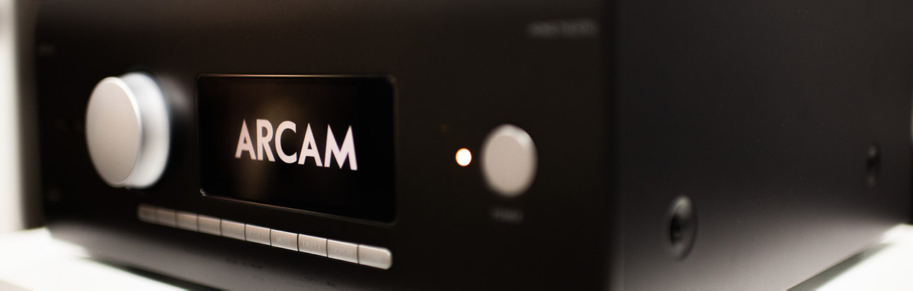 Arcam AV41 16-channel AV processor with black aluminium front panel, central display and large volume control