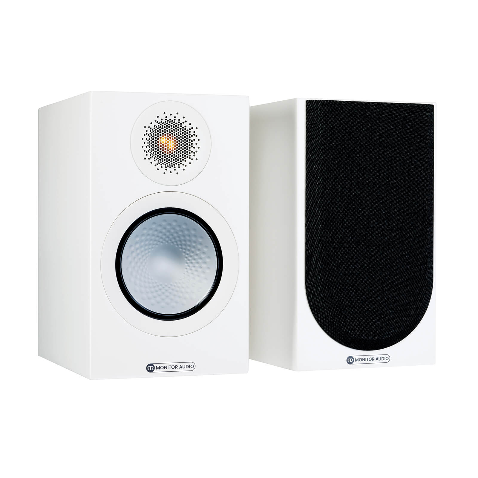 ma_silver_50_iso_pair_satin_white_grille_on_off Monitor Audio Silver 50 7G Bookshelf Speakers (Pair) - Image 1
