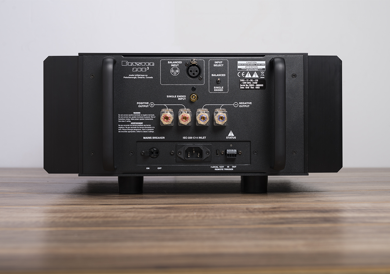 Bryston 28B³ monoblock power amplifier with machined aluminium front panel, side handles and central power button