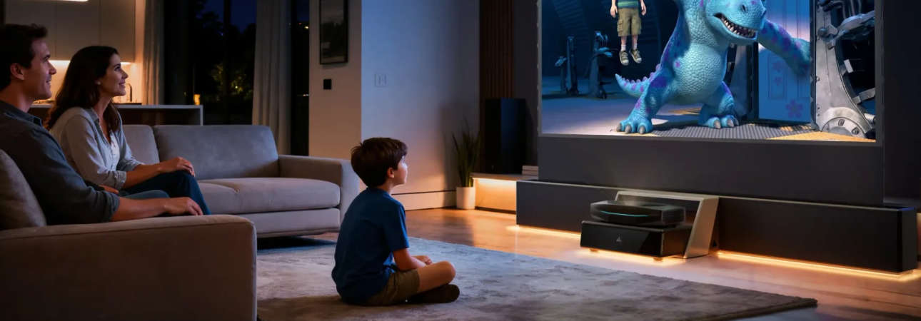 AWOL Vision Aetherion Pro 4K RGB laser ultra-short-throw projector in black finish