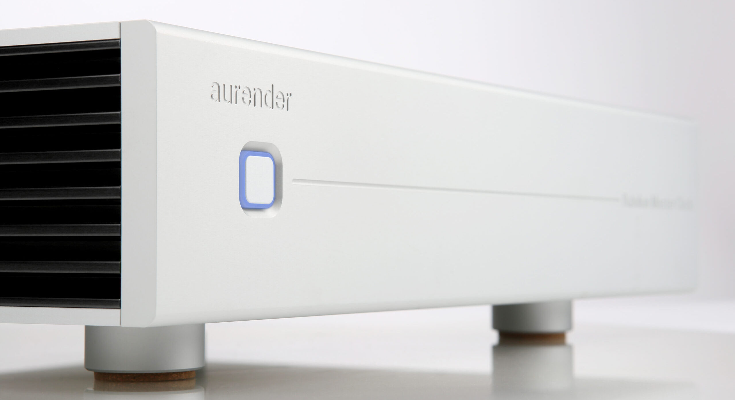 Aurender MC10 Reference Master Clock in a full-width chassis with illuminated front power button