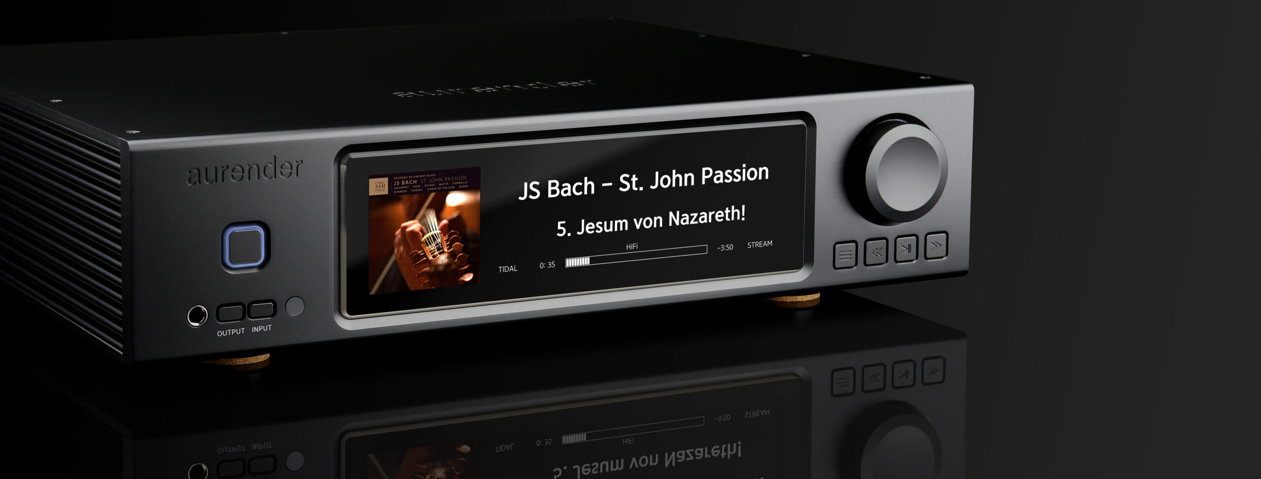 Aurender A20 Signature Analog Music Server with wide colour display, dual-mono DAC and machined aluminium chassis