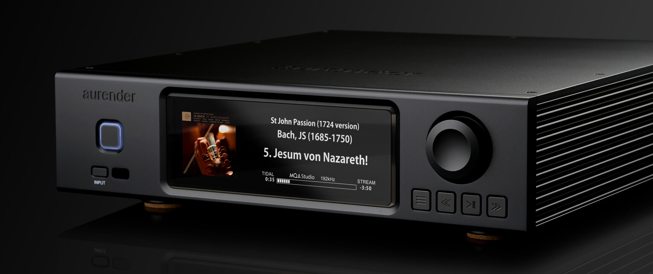 Aurender A200 Essential Analog Music Server with wide colour display, integrated DAC and machined aluminium chassis