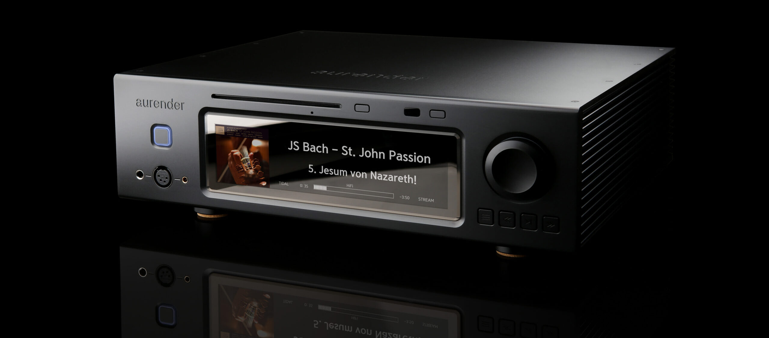 Aurender A30 Signature Analog Music Server with wide colour display, integrated CD drive and machined aluminium chassis