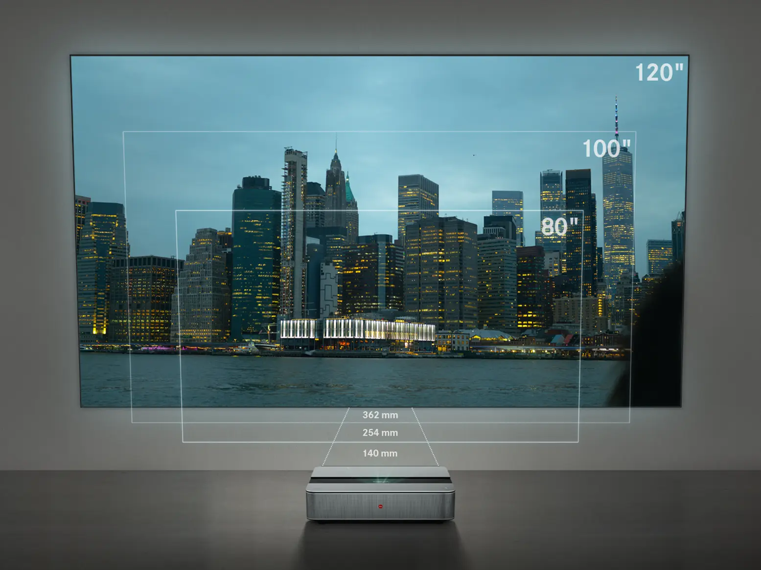 Leica Screen 100 and 120-inch fixed-frame ALR projector screens designed for the Leica Cine 1