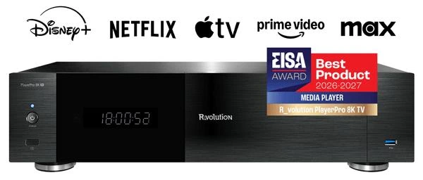 R_volution PlayerPro 8K TV с наградой EISA Media Player 2026–2027 и поддерживаемыми стриминговыми сервисами
