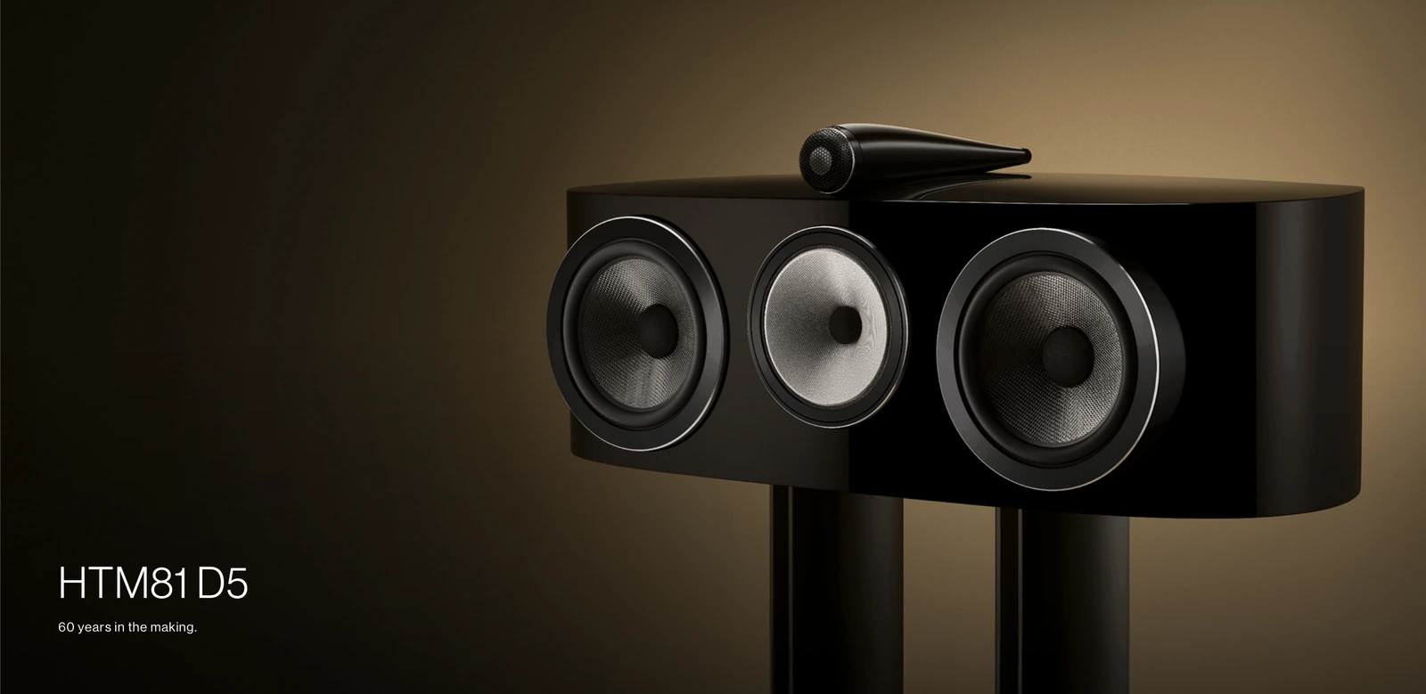 Bowers & Wilkins HTM81 D5 Center Channel Speaker in Stealth Black finish on the FS-HTM D5 stand