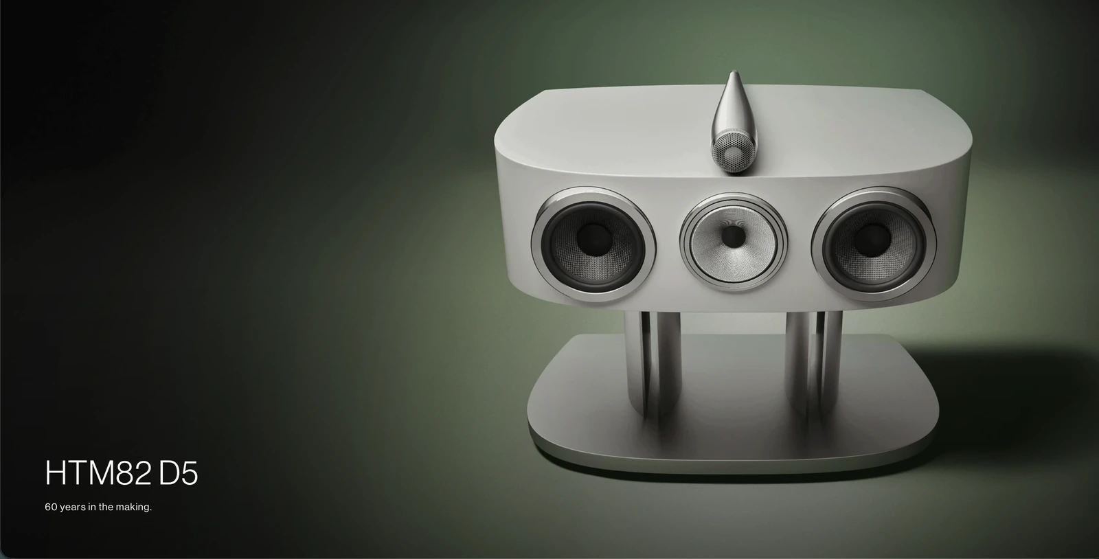 Bowers & Wilkins HTM82 D5 Center Channel Speaker in Warm White finish on the FS HTM D5 stand