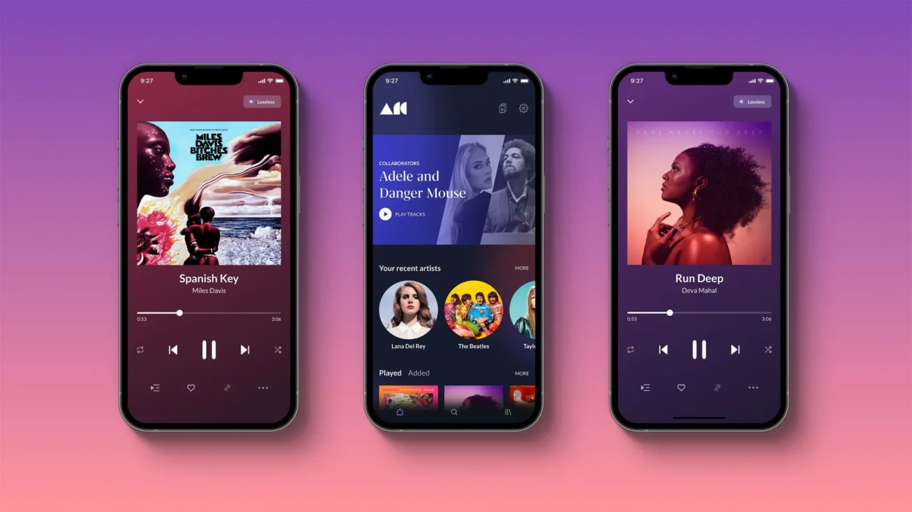 Roon mobile interface shown on smartphones with music playback, browsing and discovery screens